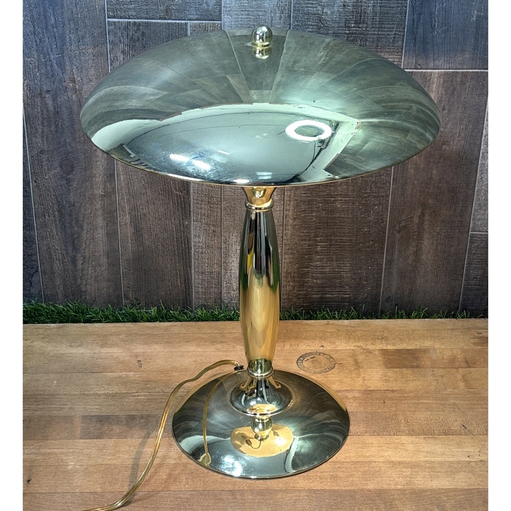 Vintage Brass Mushroom Table Lamp MCM Art Deco Revival Desk Lamp Tested